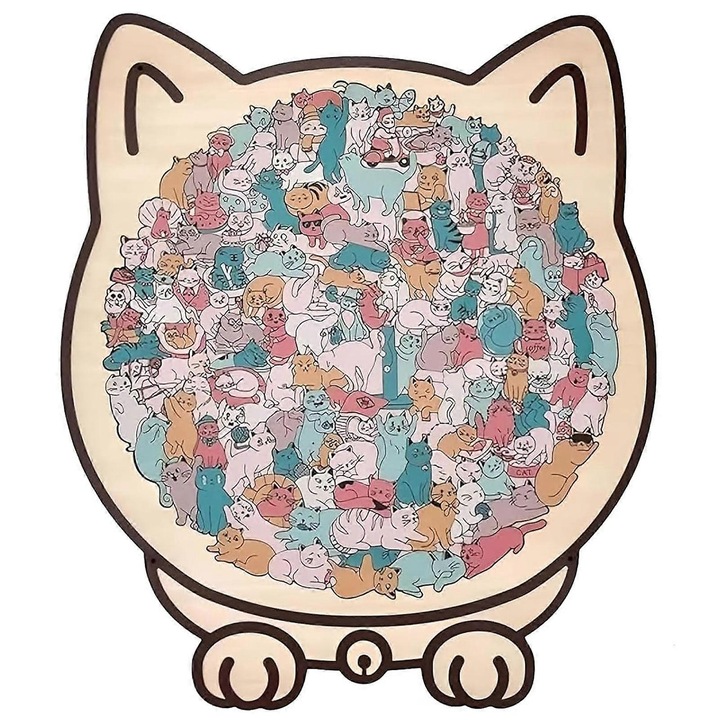 Дървен пъзел във формата на котка, 135 части, цветове Morandi, 23.7x21.8см, декоративен комплект за любители на котки