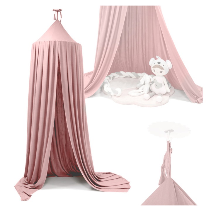 Baldachin roz deschis pentru pat copii, 290 cm (Baldachin Curtain)