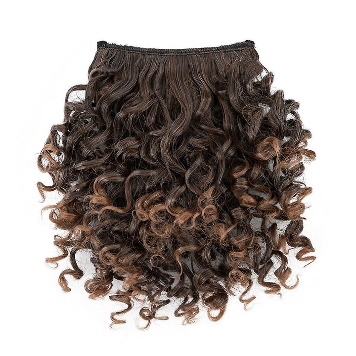 Extensions par sintetic, 6 inch, bucle afro, negru si castaniu, set 1 bucata