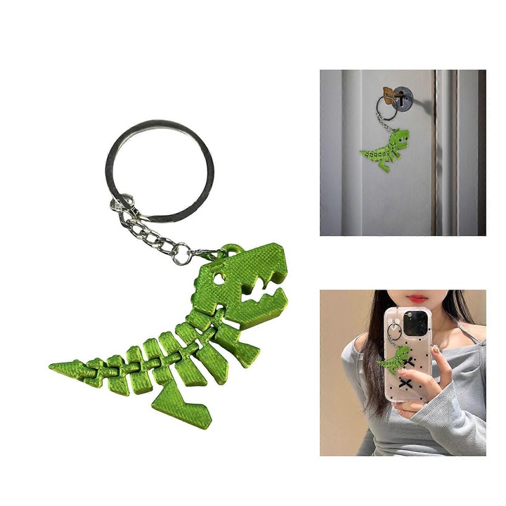 Breloc 3D dinozaur, plastic, multicolor, 7.5cm, set 1 bucata