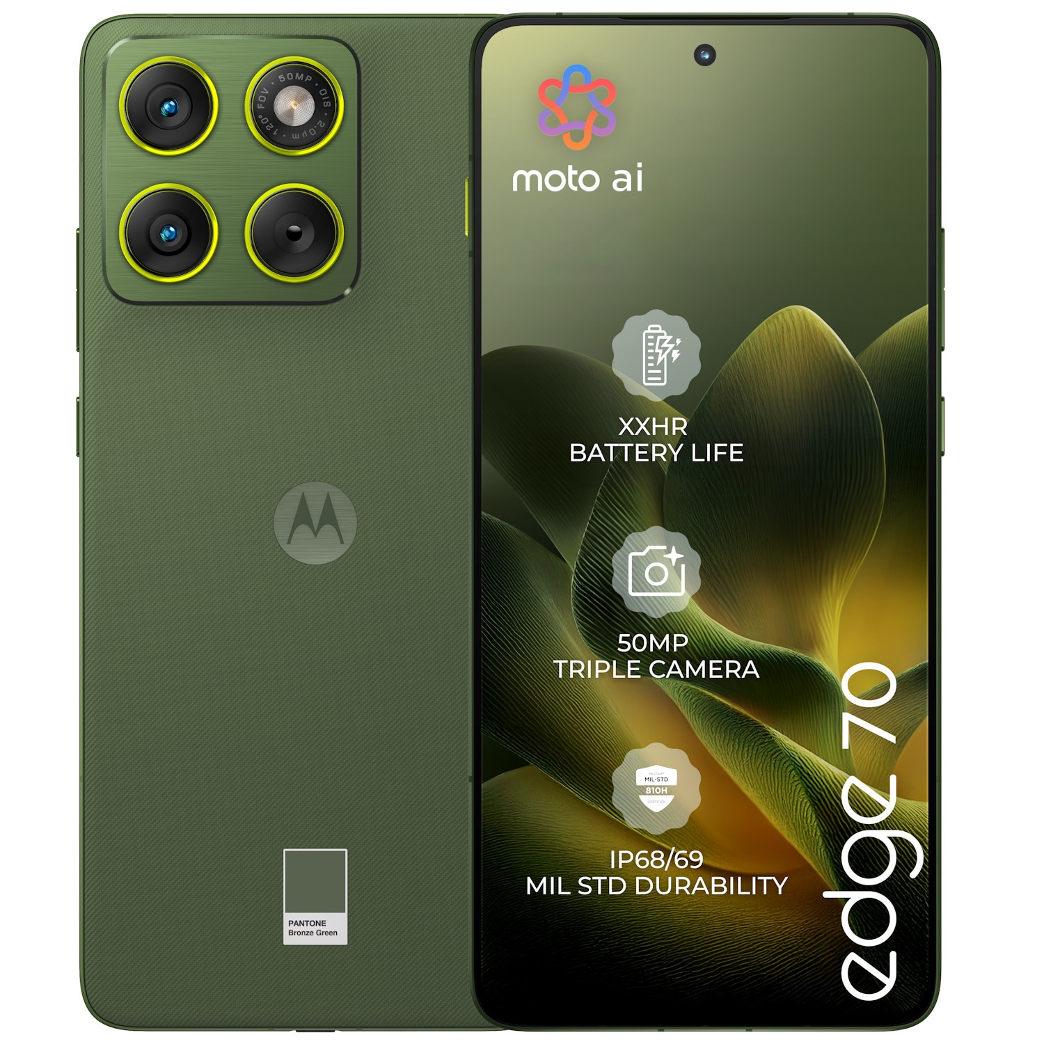 Telefon mobil Motorola edge 70, 12GB RAM, 512 GB, PANTONE Bronze Green