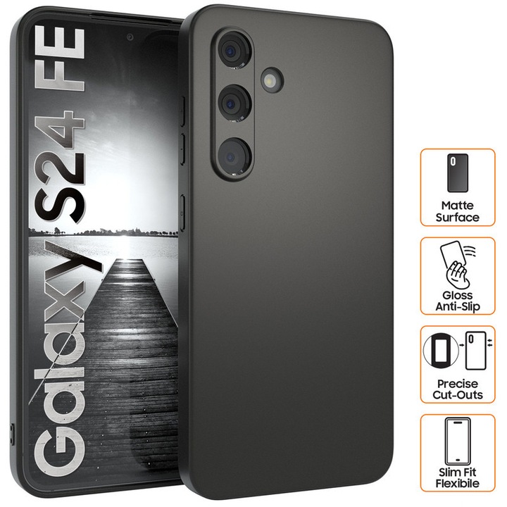 Husa pentru Samsung Galaxy S24 FE (S721), din Silicon, Protectie Flexibila cu Finisaj Mat, anti-amprente, anti-alunecare, Negru