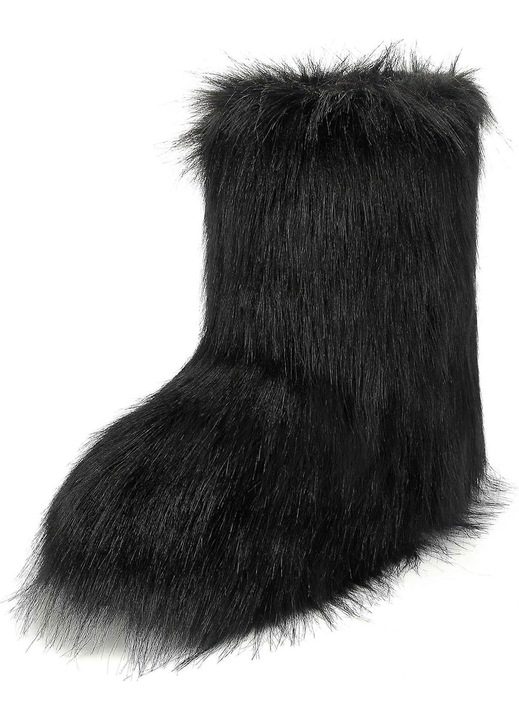 Ghete dama, platforma, varf rotund, blana artificiala, negru, casual