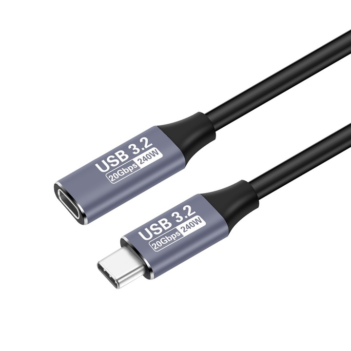 Cablou de date USB-C 3.2, transfer 20Gbps, incarcare 120W, 4K@60Hz, 3m, Cablu de extensie USB C Masculin-Feminin incarcare rapida pentru iPhone 17 16 15, iPad mini/pro, MacBook Air