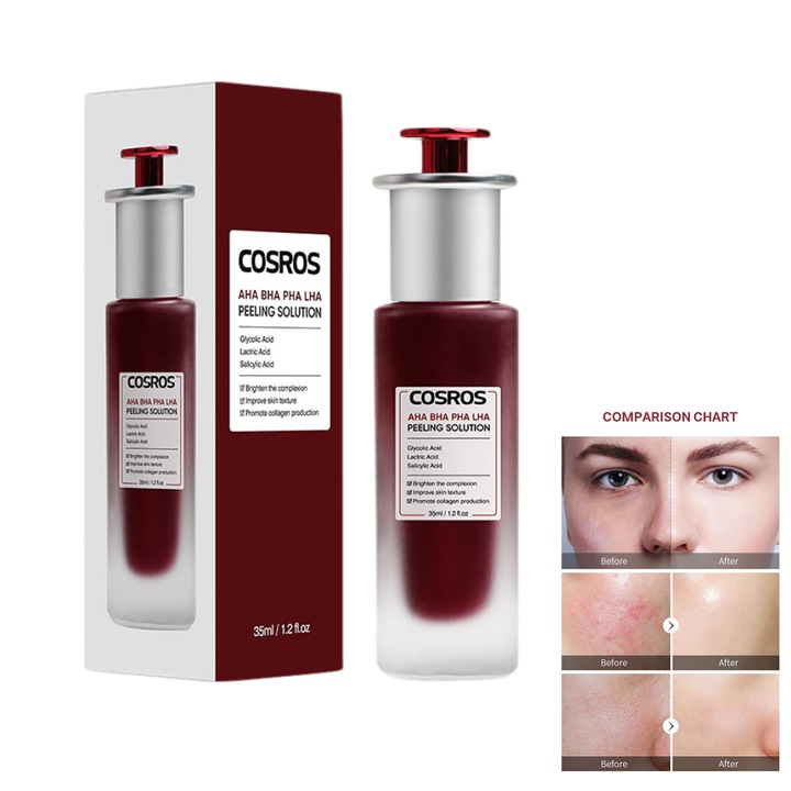 Ser exfoliant Cosros AHA BHA PHA LHA, 35ml, ajută la micșorarea porilor, aspect luminos