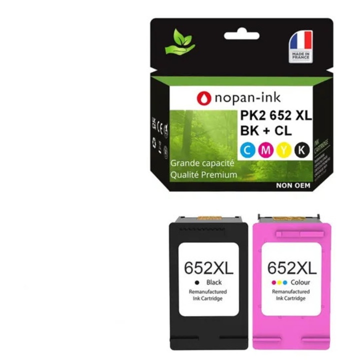 652XL Franciaországban készült, 2 felújított tintapatron HP 652 XL fekete / színes kompatibilis Deskjet Ink Advantage 1115 nyomtatóhoz