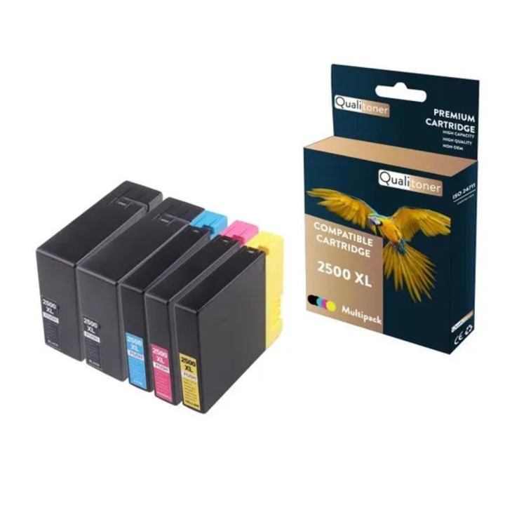 QUALITONER - 5 kompatibilis tintapatron CANON 2500 XL 2500XL fekete (x2) + cián + magenta + sárga Canon Maxify MB 5000 sorozathoz