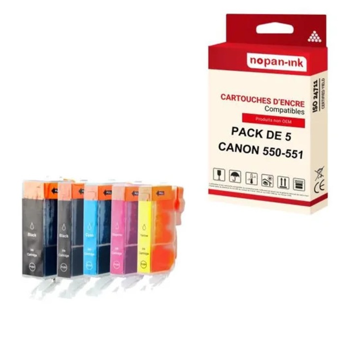 NOPAN-INK - x5 CANON PGI 550BK XL + CLI 551C XL + CLI 551M XL + CLI 551Y XL + CLI 551BK XL tintapatron, kompatibilis a Canon Pixma IP 72 készülékkel