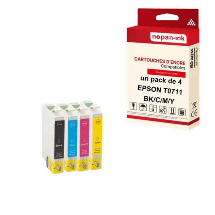 NOPAN-INK - x4 EPSON T0711 XL + T0712 XL + T0713 XL + T0714 XL patronok, kompatibilisek az Epson Stylus D 120 - Stylus DX 4000, 4050, 44 nyomtatókkal