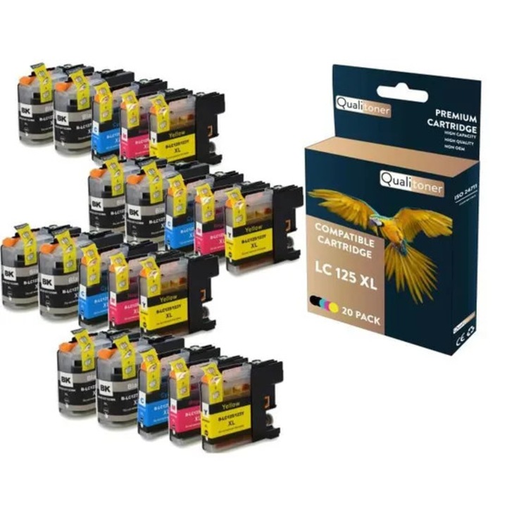 QUALITONER – 20 Cartouches kompatibilis, BROTHER LC 125 XL LC125XL Noir (x8) + Cián (x4) + Magenta (x4) + Jaune (x4) (Réveil)