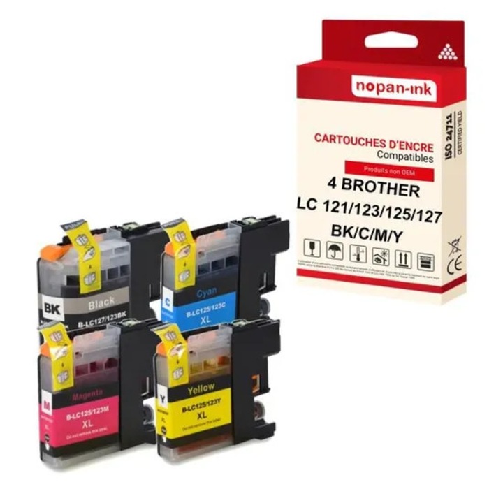 NOPAN-INK - x4 BROTHER LC125BK XL + LC125C XL + LC125M XL + LC125Y XL patronok, kompatibilisek a Brother DCP J-4110 DW, J-4110 W - MFC nyomtatókkal