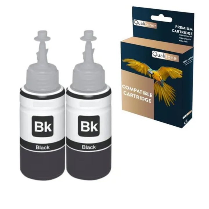 QUALITONER - 2 kompatibilis tintapatron T6641 fekete 70 ml EPSON EcoTank ET-14000 EcoTank ET-16500 EcoTank ET-2500 EcoTank nyomtatókhoz