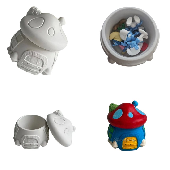 Figurina din ipsos pentru pictat, casuta pentru strumfi (capacul este detasabil)