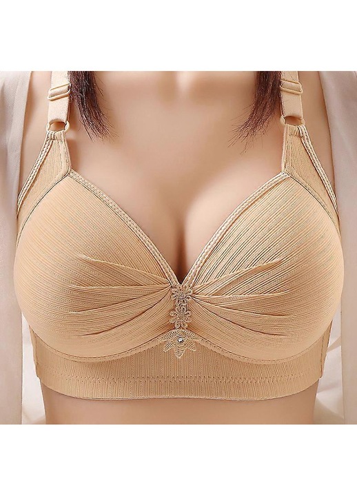 Sutien push-up femei, fara sarma, bretele reglabile, culoare nude, material bumbac-nailon