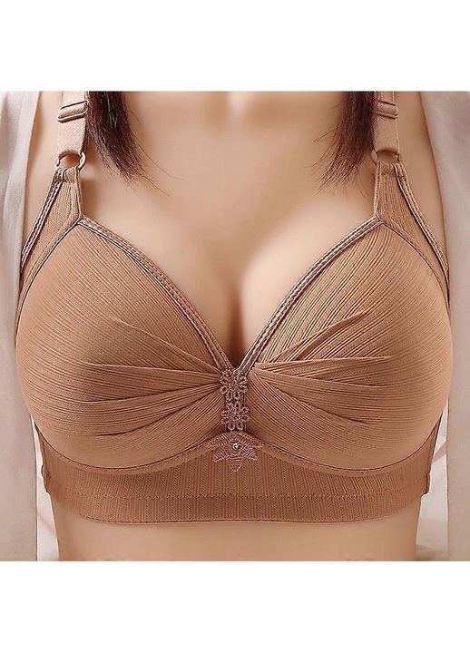 Sutien push-up femei, fara sarma, dantela, kaki, lenjerie intima necenzurata, bretele reglabile, 42 EU