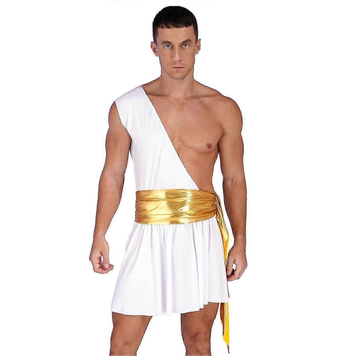 Costum Gladiator Roman Barbati, Design Metalic, Alb/Auriu, XL