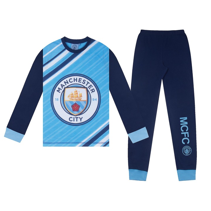 Pijama copii, Manchester, fotbal, albastru deschis, set
