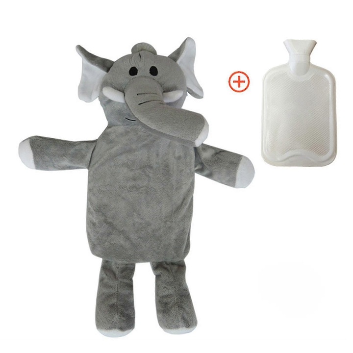 Punga cu apa calda, model elefant, material cauciuc, pentru incalzirea gatului si umerilor, 30x20cm