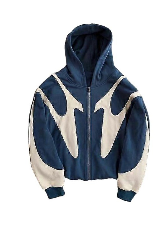 Hanorac barbati, stil streetwear, imprimat, cu gluga, poliester, albastru