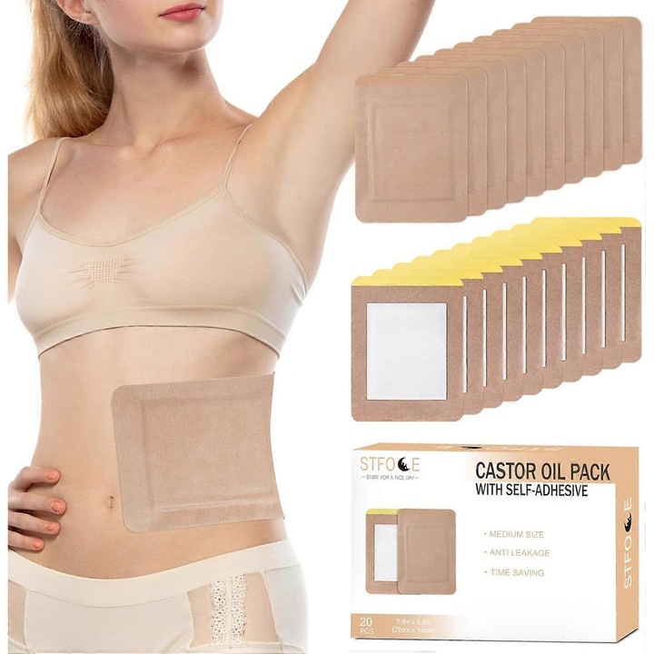 Pachet 20 bucati comprese cu ulei de ricin, bumbac organic, dimensiune 20x14cm, rezistent la scurgeri