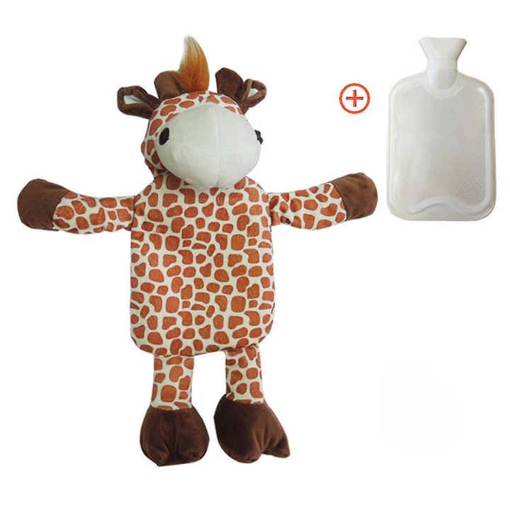 Punga cu apa calda, model girafa, material cauciuc, pentru incalzirea gatului si umerilor, 30x20cm