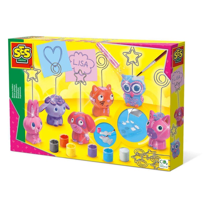 Set creatie SES Creative - Mulaj si pictura, Suport memo, Animale