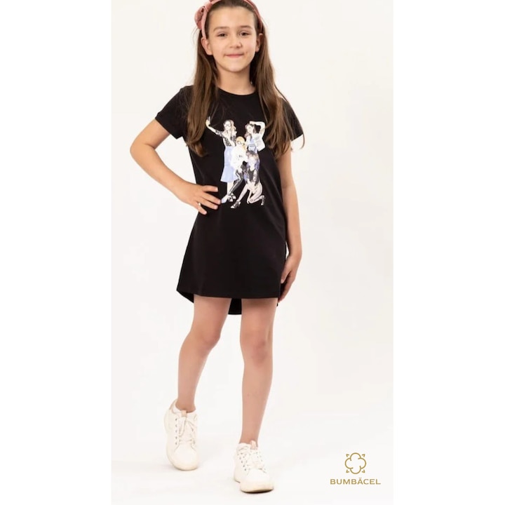 Rochie din bumbac cu imprimeu pentru fete, Negru