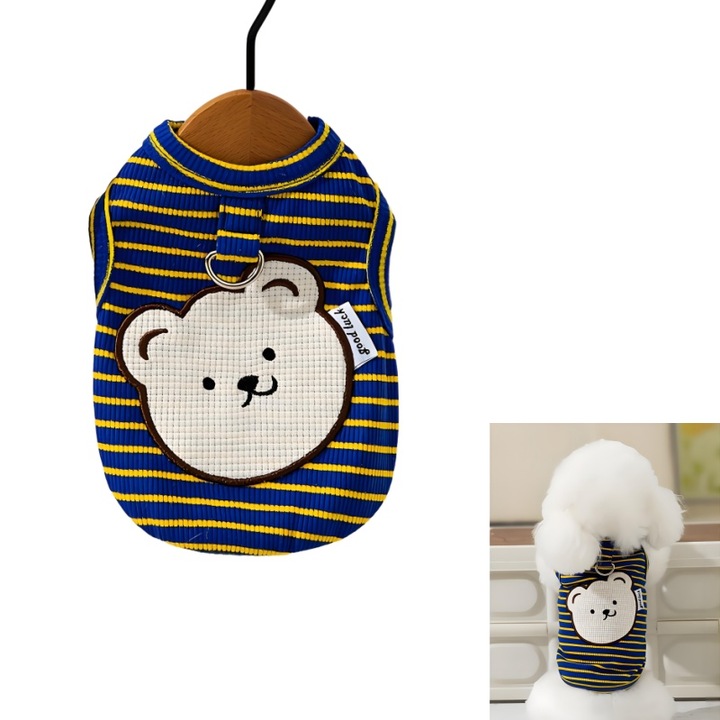 Vesta pentru caini mici, cu dungi, albastra, set de 2 bucati, marime XL, material elastic si usor