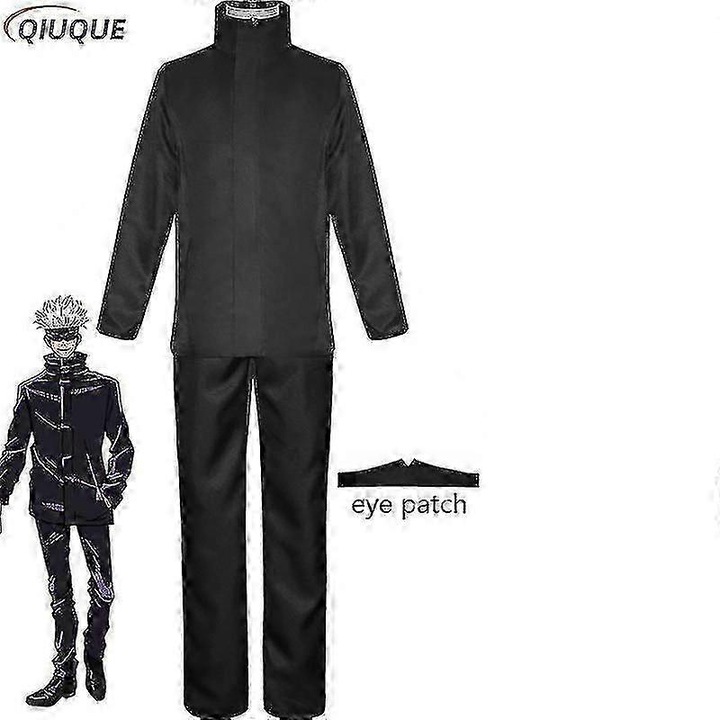 Costum Cosplay Jujutsu Kaisen Gojo Satoru, pantaloni, masca, peruca, negru, marime XXXL