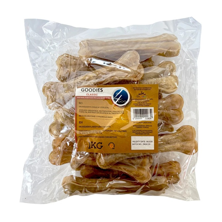 Recompense pentru Caine Adult, 4DOG, Oase din Piele Presata, 15cm, 1kg