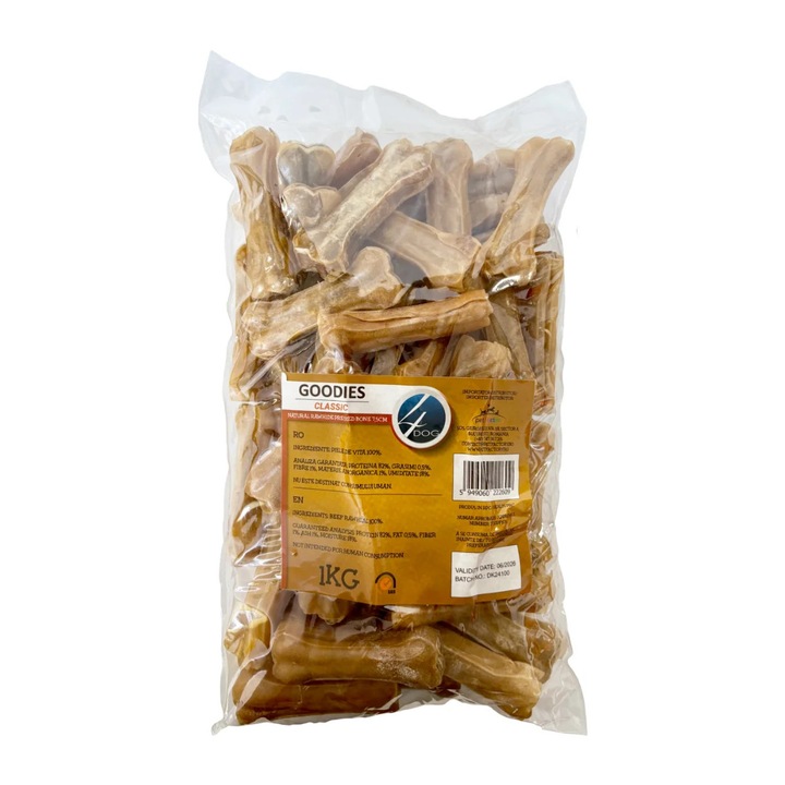 Recompense pentru Caine Adult, 4DOG, Oase din Piele Presata, 7, 5cm, 1kg