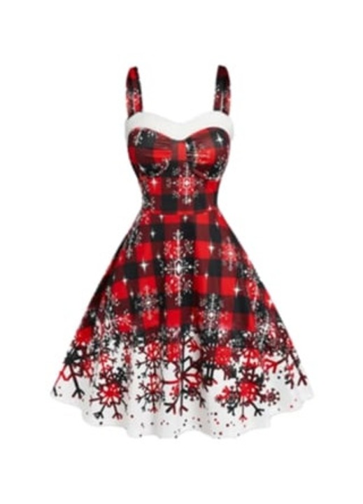 Rochie dama, imprimeu de Craciun, multicolor, XL INTL