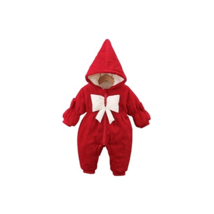 Salopeta pentru copii, captusita, cu funda, rosu, 66 CM