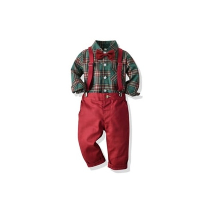 Compleu din 2 piese pentru copii, bumbac, rosu/verde, 80 CM