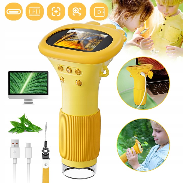 Microscop Pentru Copii, Camera Mini Microscopica Portabila Usb Cu Ecran Hd De 2, 0 Inci Si Lumina Reglabila Pe 3 Niveluri, Cadou De Ziua De Nastere Sau De Craciun Pentru Baieti Si Fete