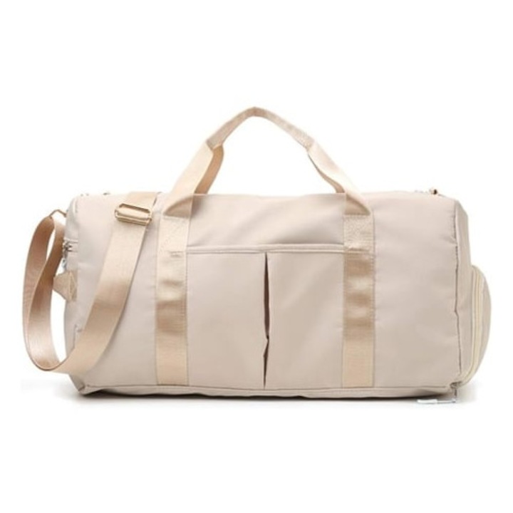 Sporttáska cipőzsákkal, vízálló, bézs, 50x30x25cm