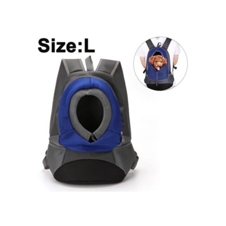 Rucsac frontal pentru caini si pisici de talie mica si medie, albastru, marime mare