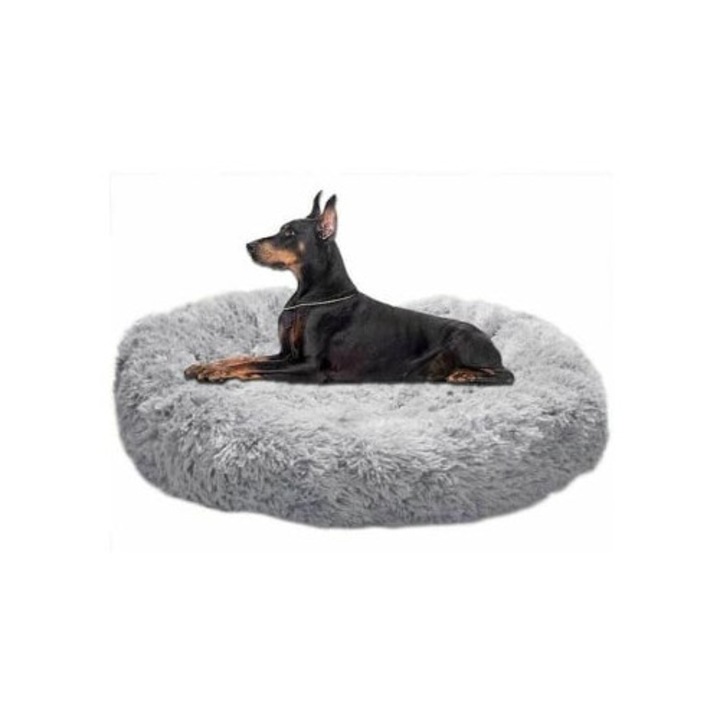 Culcus pentru caini mare, L-80cm, gri deschis, cu perna, set