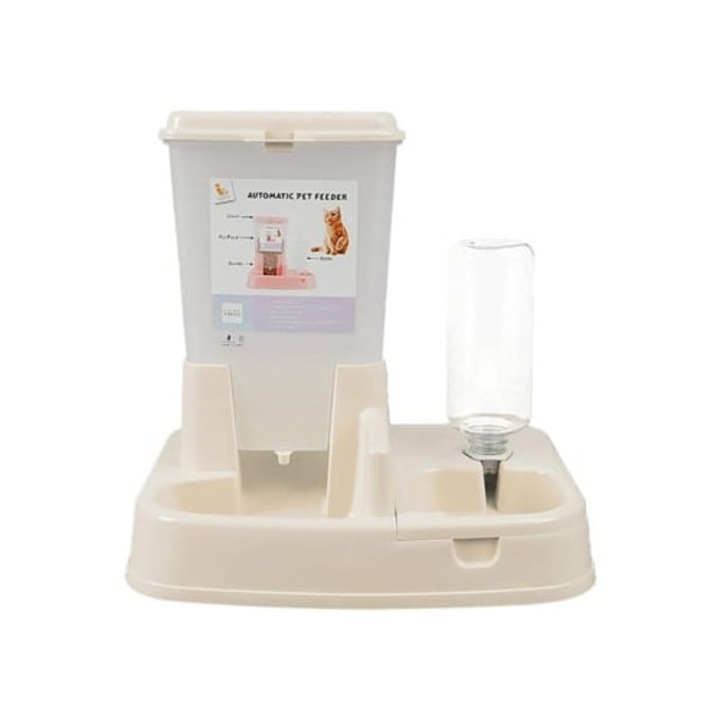 Dispenser automat pentru hrana si apa pentru caini si pisici, alb, set