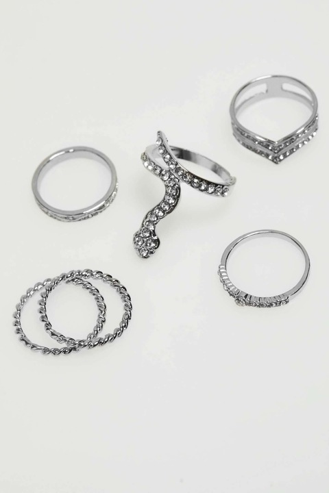 Set de inele argintii cu zirconiu, MOODO, 4 piese, ONE SIZE