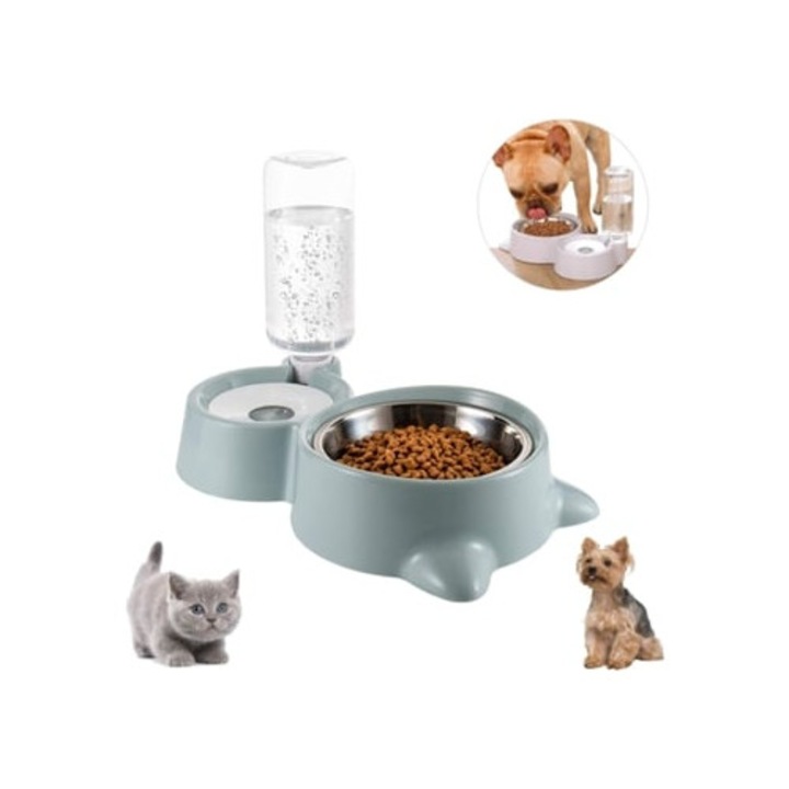 Castroane pentru animale, Double Pet Bowl, automat, elevat, pentru pisici si catei, set