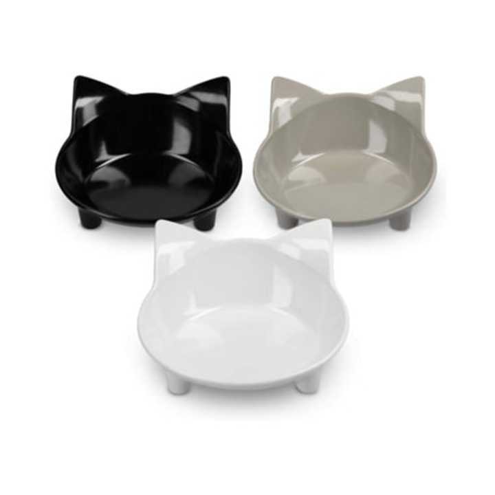 Set de 3 castroane pentru pisici, 14.5x6.3cm, design pisica, antiderapante, usor de curatat