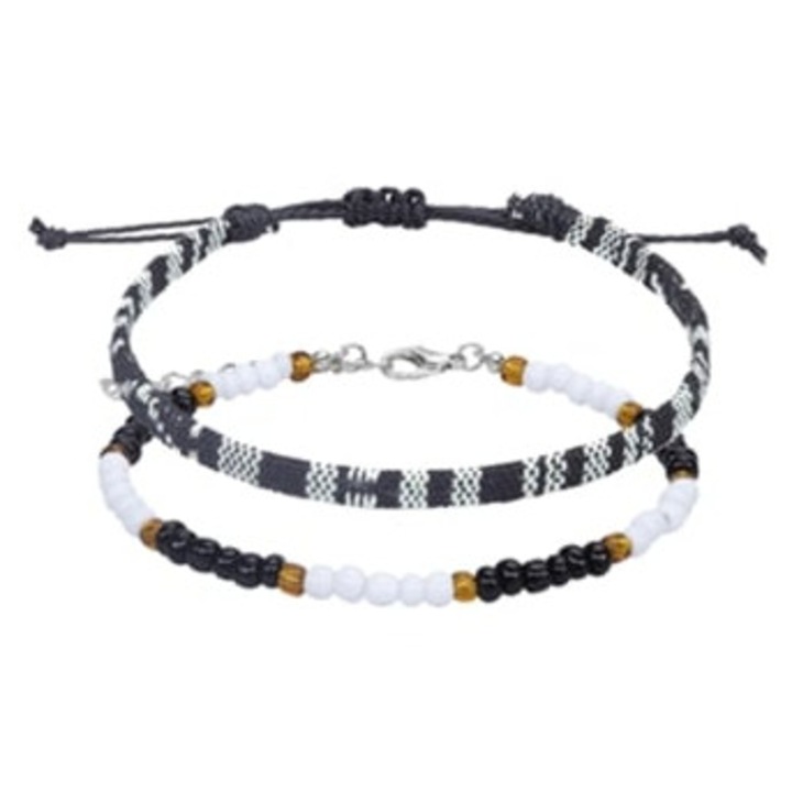 Set 2 bratari pentru glezna, model Boho, margele din orez, impletite, multicolor