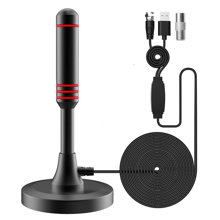 Цифрова телевизионна антена с усилвател, XPQKDC, 200 мили, 4K, черна, за вътрешна употреба