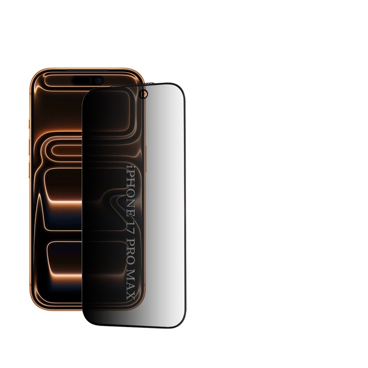 Folie de protectie display Privacy compatibila cu Apple iPhone 17 Pro Max, HD Pro, sticla securizata, Negru