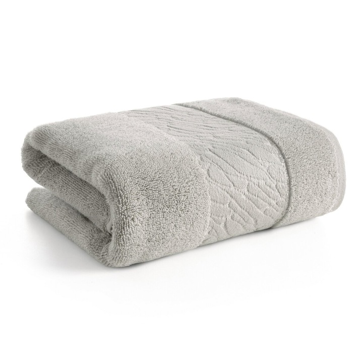 Prosop de mâna Eurofirany ROYAL gri deschis 50x90cm, 100% bumbac, cu bordură metalizată