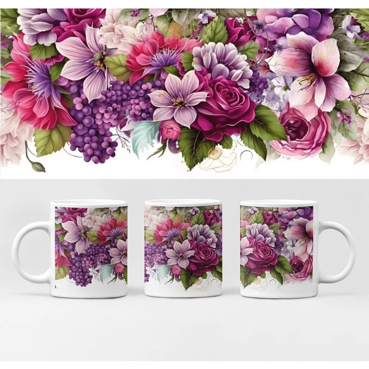 Cană D&B BG10105 Flowers 300 ml Alb 1 Bucată