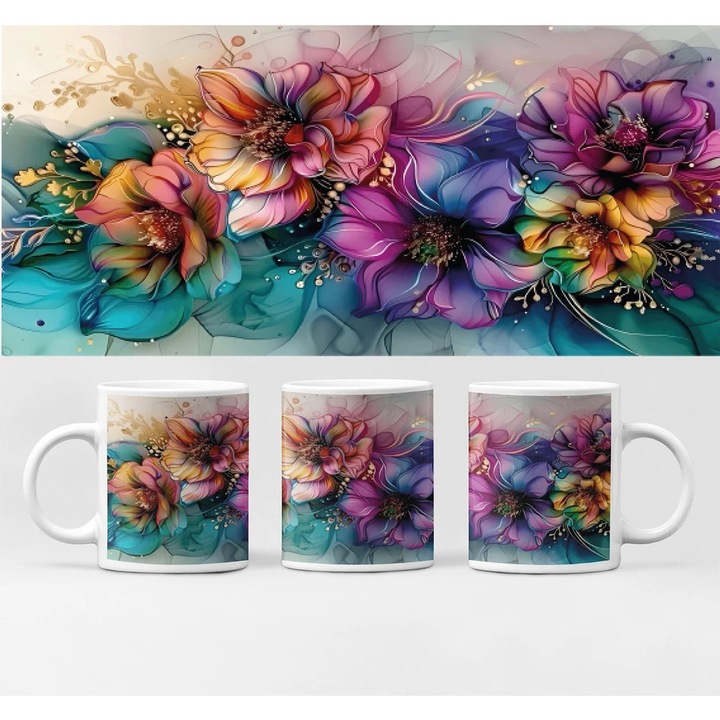 D&B Cană BG10234 Flori 300 ml Albă 1 Bucată