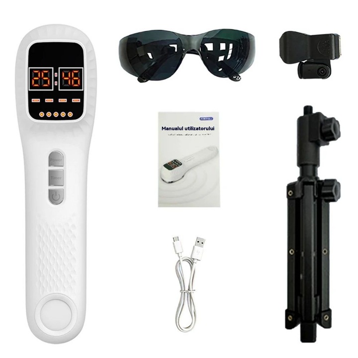 Апарат за терапия с инфрачервена светлина, BM-43, 650nm и 808nm, ръчен, против стареене, против акне, намаляване на бръчките, премахване на несъвършенствата, контрол на себума, за грижа за кожата на лицето, с включена стойка, бял