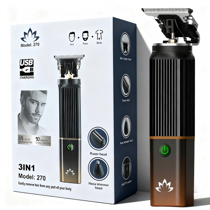 Dispozitiv de tuns barbati pentru acasa si aparat de barbierit, aparat de tuns sculptat trei in unu, utilizat pentru barbierit, tuns par, tuns par nazal si conturare, potrivit pentru corp, inghinal, barba, nas, USB Type C, rezistent la apa, 7300 rpm